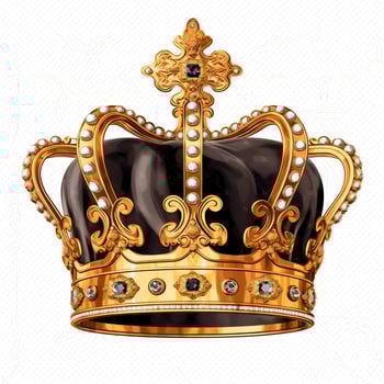 Regal golden emperor crown of a king on white background. 3D rendering luxury royal king gold crown concept by AI Generated photo