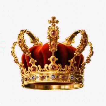 Regal golden emperor crown of a king on white background. 3D rendering luxury royal king gold crown concept by AI Generated photo