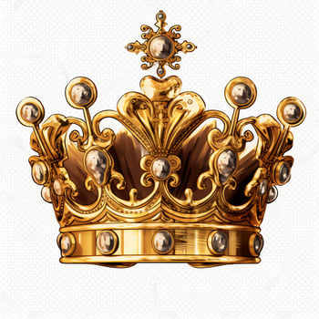Regal golden emperor crown of a king on white background. 3D rendering luxury royal king gold crown concept by AI Generated photo