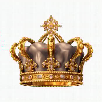 Regal golden emperor crown of a king on white background. 3D rendering luxury royal king gold crown concept by AI Generated photo