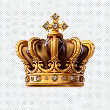Regal golden emperor crown of a king on white background. 3D rendering luxury royal king gold crown concept by AI Generated photo