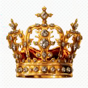 Regal golden emperor crown of a king on white background. 3D rendering luxury royal king gold crown concept by AI Generated photo