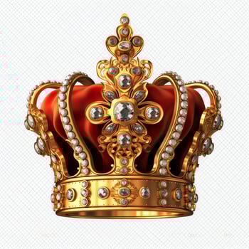 Regal golden emperor crown of a king on white background. 3D rendering luxury royal king gold crown concept by AI Generated photo