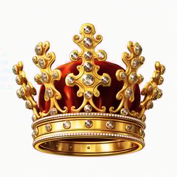 Regal golden emperor crown of a king on white background. 3D rendering luxury royal king gold crown concept by AI Generated photo