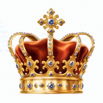 Regal golden emperor crown of a king on white background. 3D rendering luxury royal king gold crown concept by AI Generated photo