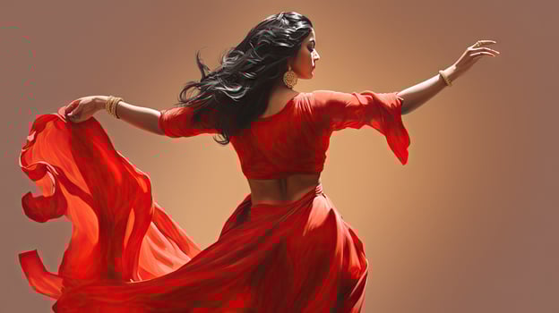 Beautiful Indian girl Hindu female model in sari and kundan accessories red traditional costume of india photo