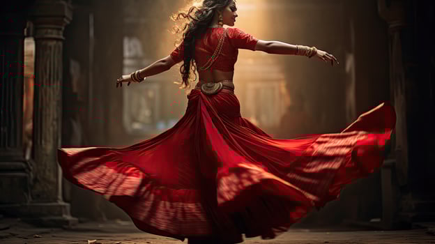 Beautiful Indian girl Hindu female model in sari and kundan accessories red traditional costume of india photo