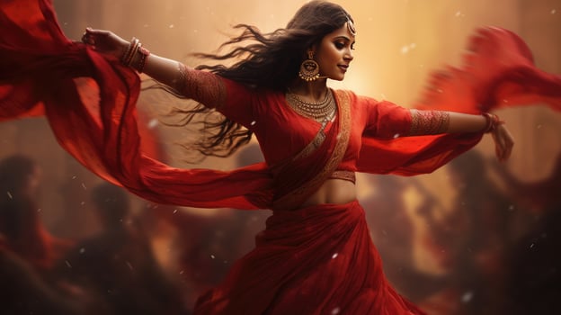Beautiful Indian girl Hindu female model in sari and kundan accessories red traditional costume of india photo