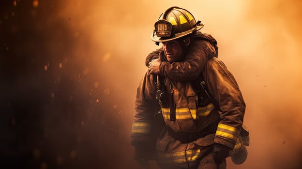 Close-up of firefighters wearing masks. Fight wildfires as climate change and global warming drive wildfire trends around the world photo