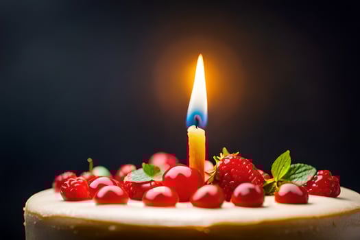 a birthday cake with a single candle. AI-Generated photo