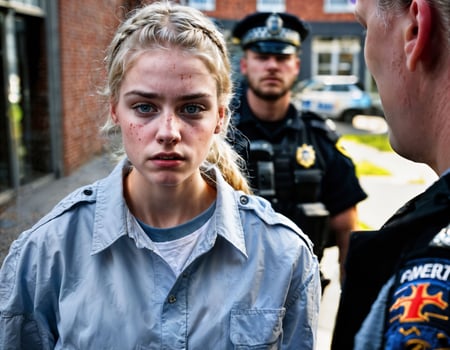photo of angry girl teenager under control with police, generative AI