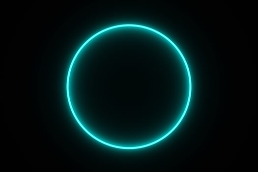 Blue tone circle neon light bulb isolated on black background for graphic design, blue moving light, design overlay element with copy space in middle. photo