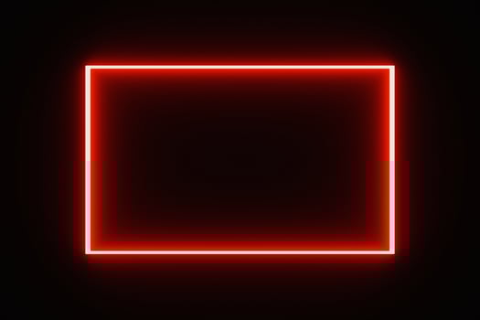 Red tone square frame neon light bulb isolated on black background for graphic design, moving light, design overlay element with copy space in middle. photo