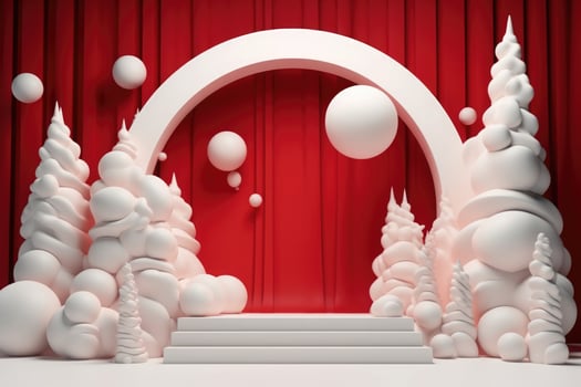 Festive composition with podium for Christmas background. Generative AI photo