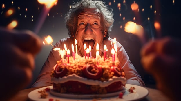Old man with Birthday cake photo