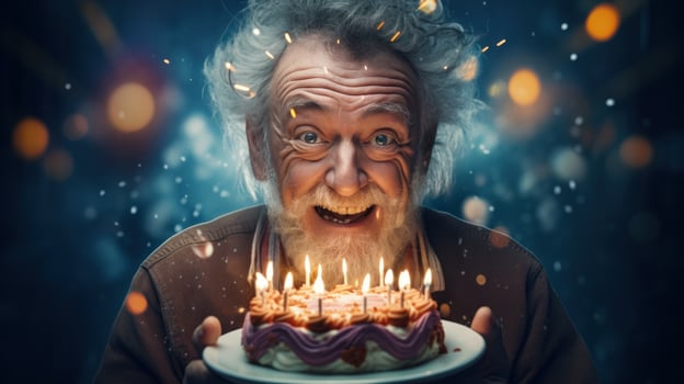 Old man with Birthday cake photo