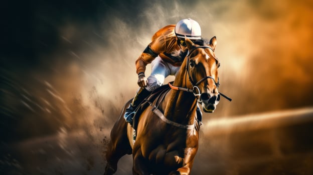 A jockey and horse racing in motion photo