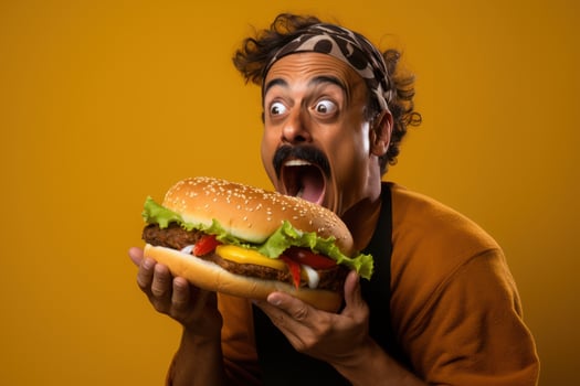 Eating a hamburger of international people. Generative AI photo