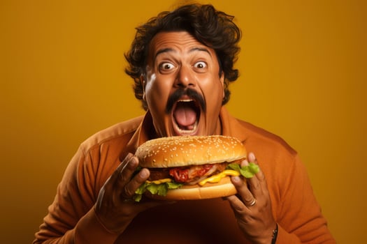 Eating a hamburger of international people. Generative AI photo