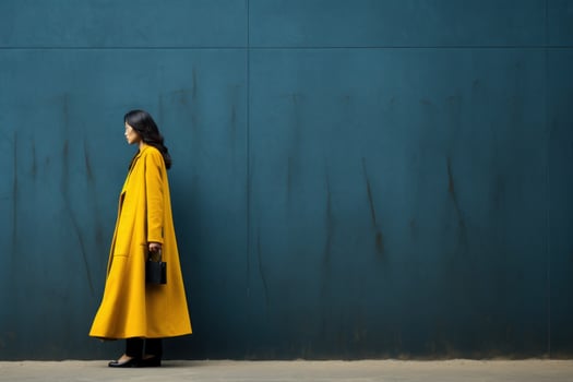 Asian women Minimalist Blue and Yellow Generative AI photo