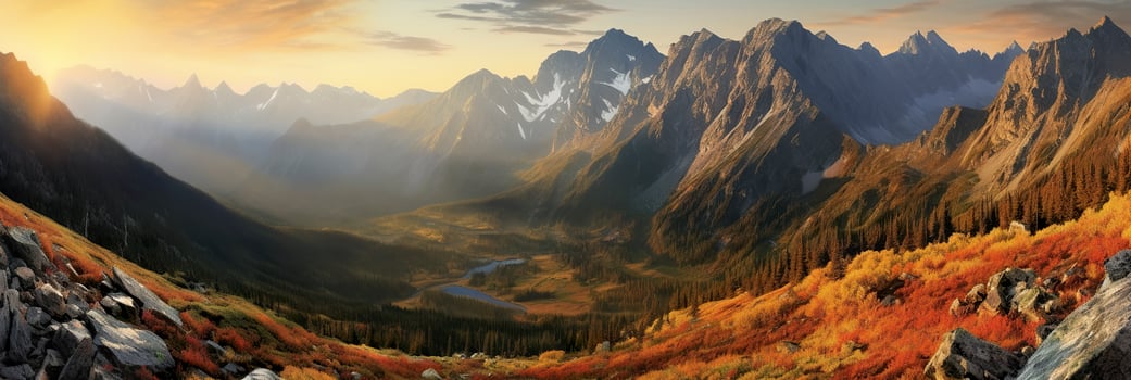 Panorama mountain autumn landscape. AI Generated photo