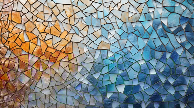 An image featuring an intricate glass tile mosaic design with a textured background, leaving space for text, background image, AI generated photo