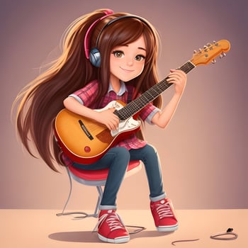 teenage girl  playing guitar 3D cartoon character photo
