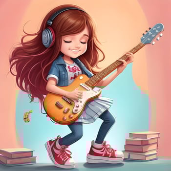teenage girl  playing guitar 3D cartoon character photo