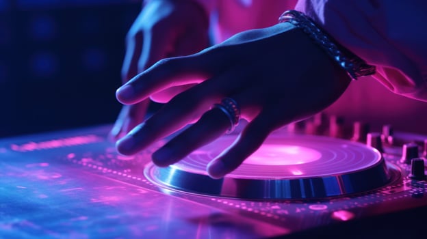 Vivid night club background with DJ photo