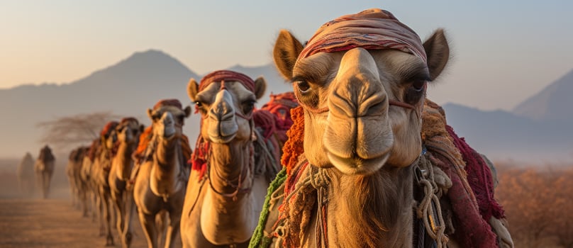 Indian men on camels in deserts of india photo