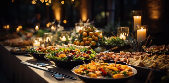 Various dishes are served on the buffet line photo