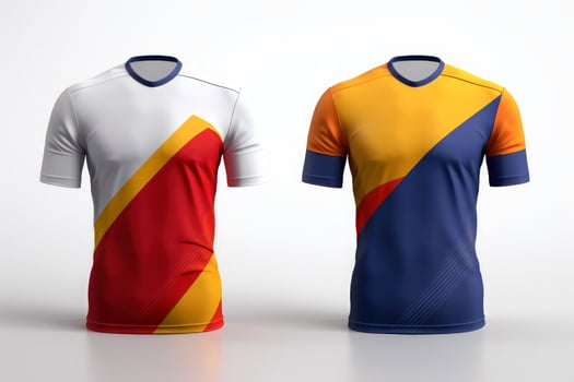 Sports football team uniforms multicolors shirt isolated on white background, Generative AI illustration photo