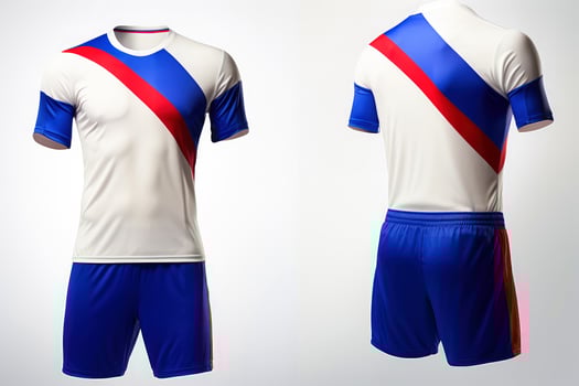 Sports football team uniforms multicolors shirt isolated on white background, Generative AI illustration photo