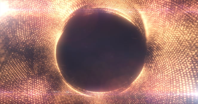 Round yellow frame from energy magical glowing particles and light lines abstract background photo