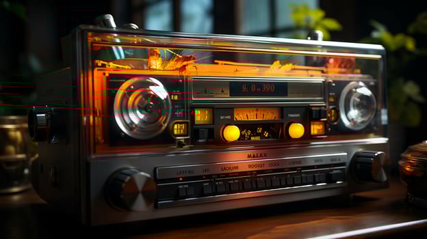 Old stylish vintage audio retro music cassette tape recorder poster from the 80s 90s photo