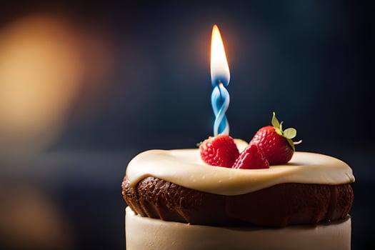 a birthday cake with a single candle. AI-Generated photo