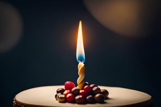 a single candle on a birthday cake. AI-Generated photo