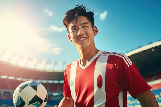 Handsome Asian Soccer Player, Portrait of a Handsome Asian Athlete Male, Sport Man Footballer. photo