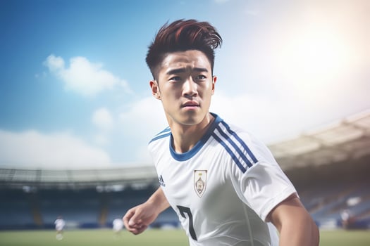 Handsome Asian Soccer Player, Portrait of a Handsome Asian Athlete Male, Sport Man Footballer. photo
