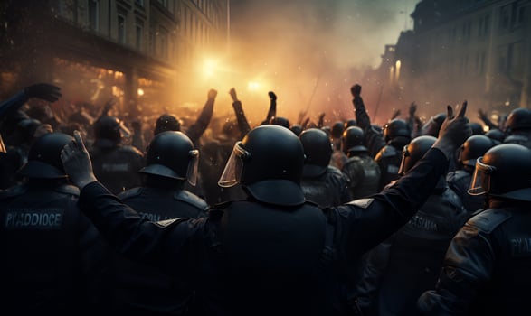 riot police are guarding the demonstration, ai generative photo
