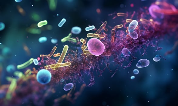 cells or micro organisms or microscopic life zoom in, ai generative photo
