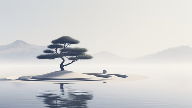 Generative AI, Zen garden, hypnotic simple illustration, calm relax and meditation concept photo
