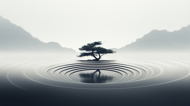 Generative AI, Zen garden, hypnotic simple illustration, calm relax and meditation concept photo