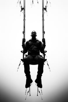 A tethered silhouette symbolizing trapped sleep paralyzers isolated on a white background photo