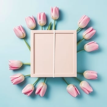 Decorative of tulips flowers bouquet or wrapped gift box. For mothers day or valentine with copyspace concept by AI Generated photo