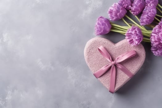 Decorative of tulips flowers bouquet or wrapped gift box. For mothers day or valentine with copyspace concept by AI Generated photo