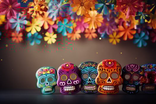 Artistic Papel Picado banners at Day of the Dead celebrations background with empty space for text photo