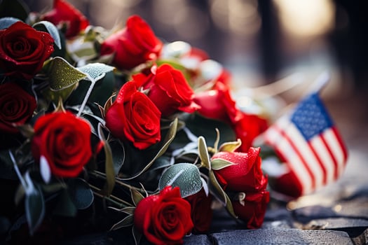 Commemorative wreaths and poppies honoring servicemen on solemn Veterans Day photo