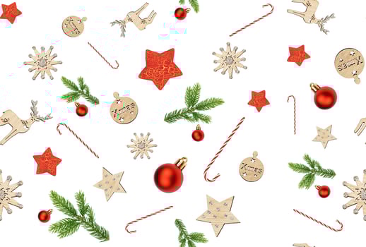 Seamless pattern with Christmas decorations on a white background photo