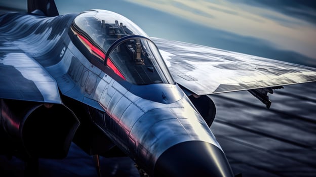 A close up of the wing and the aileron of a fighter jet with the flap and the missile pylon visible AI Generated photo